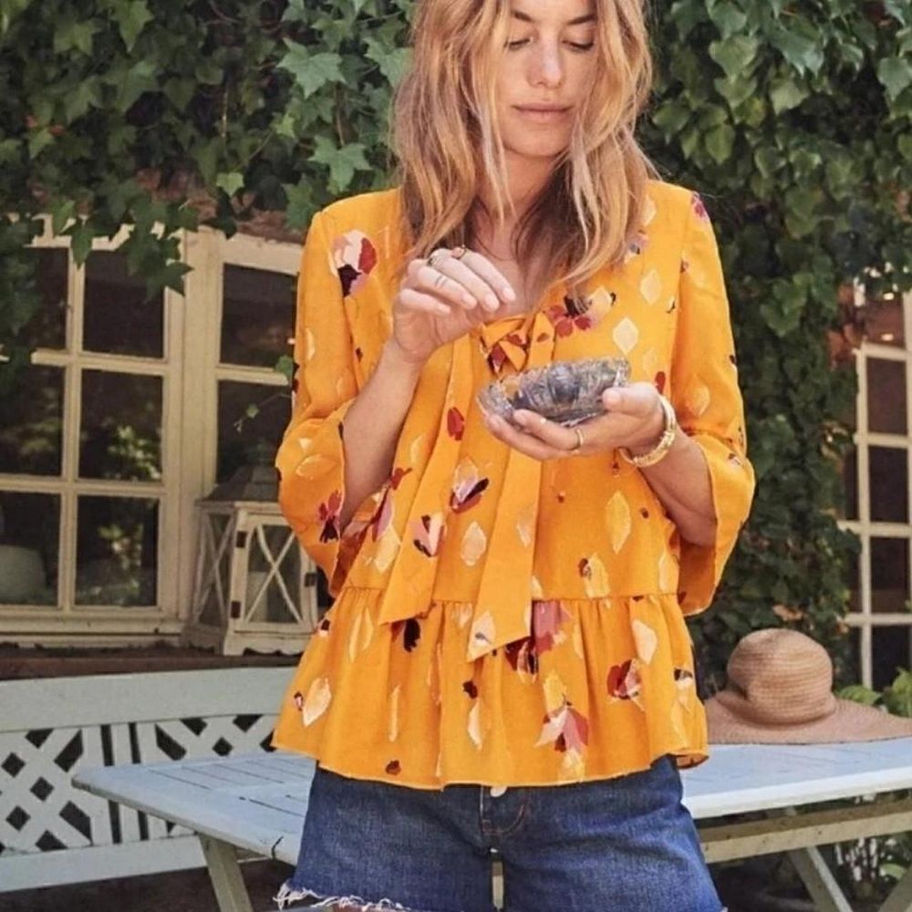 Sézane Anita Silk Yellow Blouse Size 4